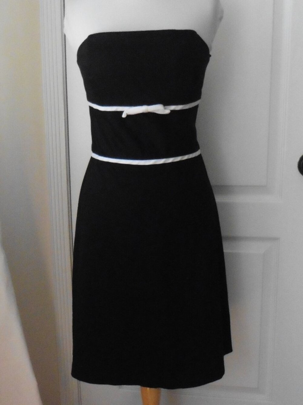 White House Black Market Black Strapless Dress with White Trim
